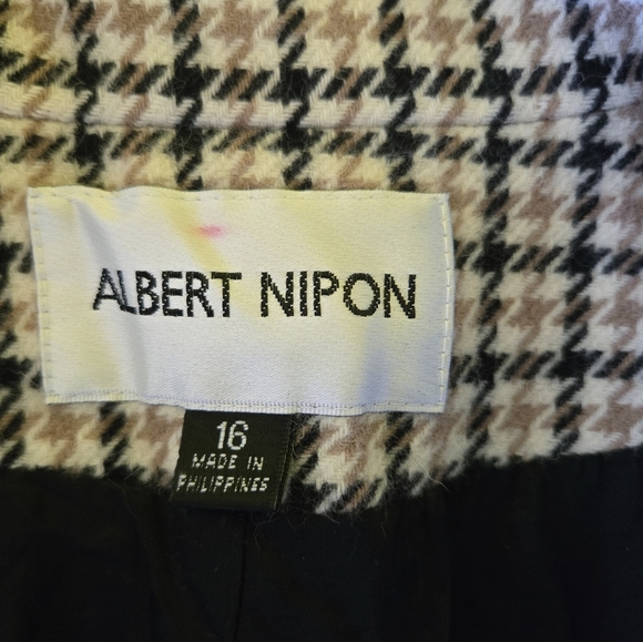 AlbertNipon Angora Wool Jacket fullzip Houndstooth sz 16/L plaid check tan Black - Picture 2 of 6